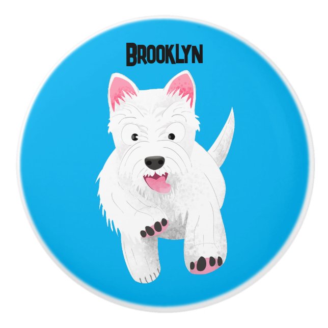 Cute white west highland terrier cartoon ceramic knob (Front)