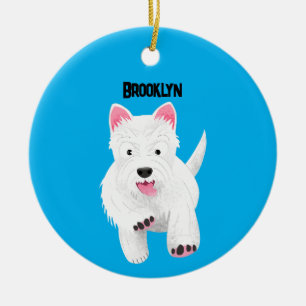 Cute white west highland terrier cartoon ceramic tree decoration