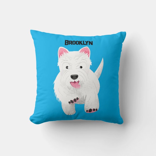 Cute white west highland terrier cartoon cushion (Front)