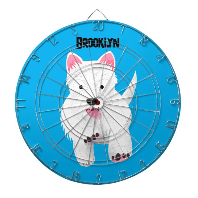 Cute white west highland terrier cartoon dartboard (Front)