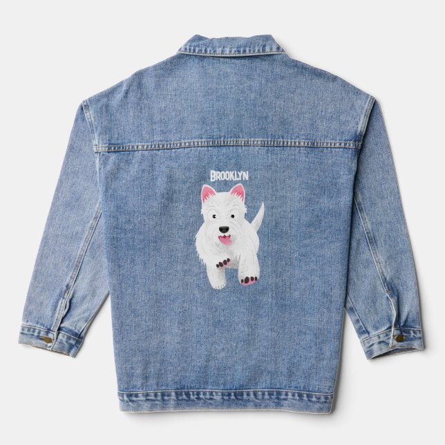 Cute white west highland terrier cartoon denim jacket (Back)