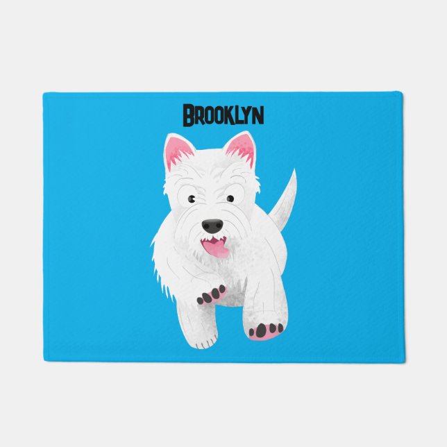 Cute white west highland terrier cartoon doormat (Front)
