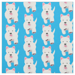 Cute white west highland terrier cartoon fabric