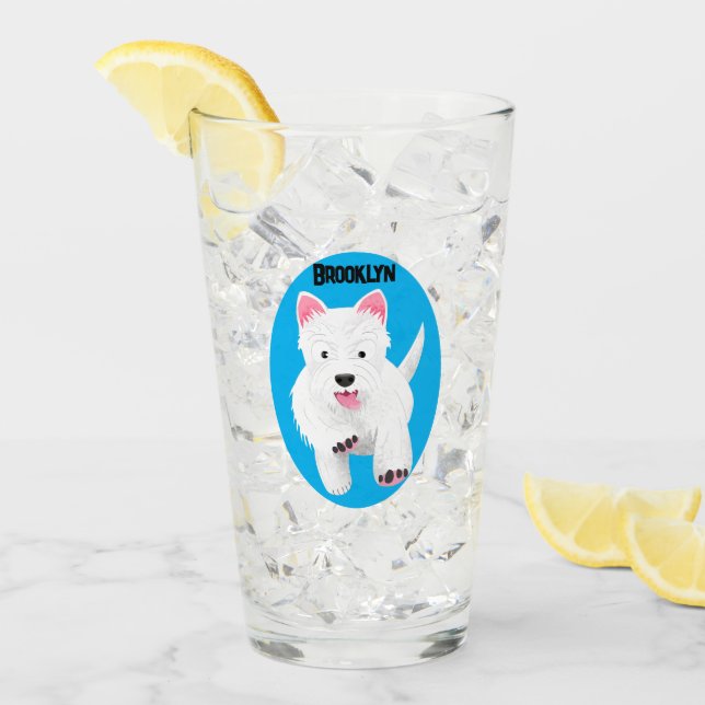 Cute white west highland terrier cartoon glass (Front Ice)