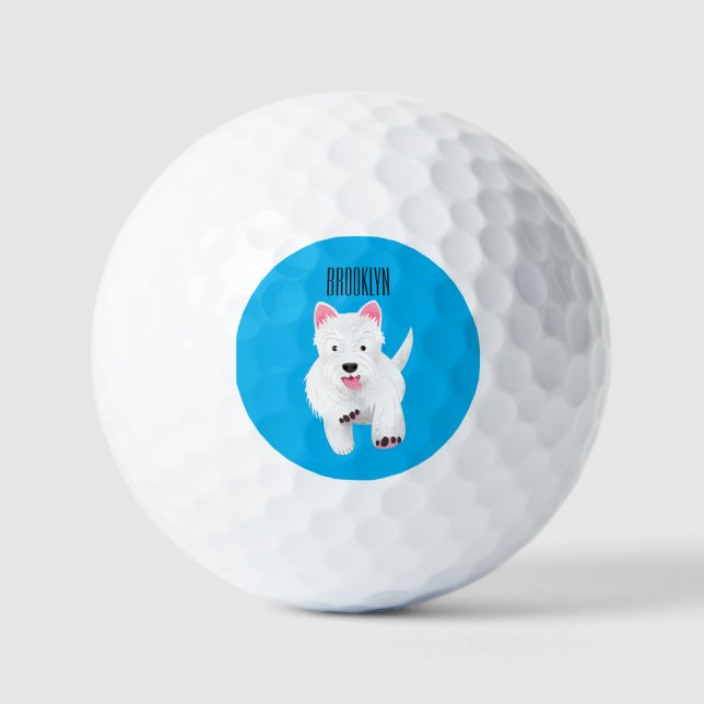 Cute white west highland terrier cartoon golf balls (Front)