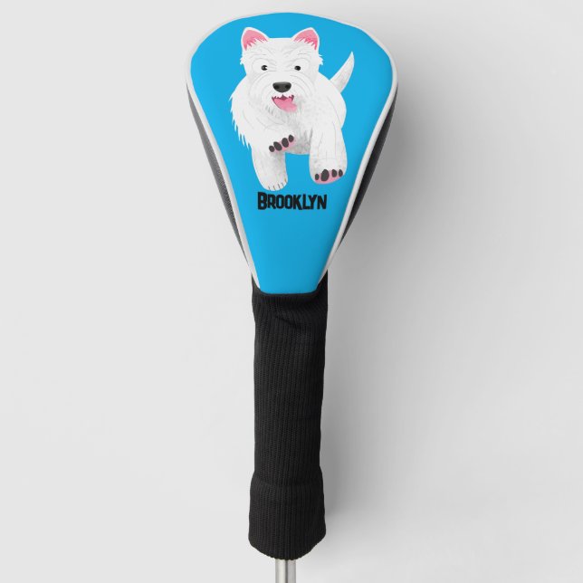Cute white west highland terrier cartoon golf head cover (Front)