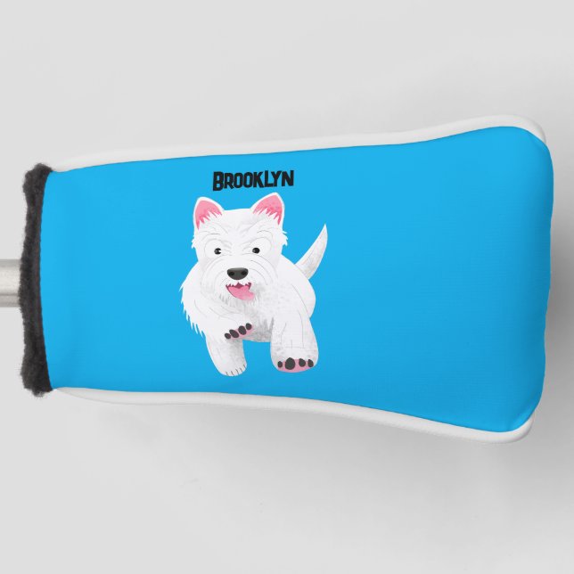 Cute white west highland terrier cartoon golf head cover (Front)