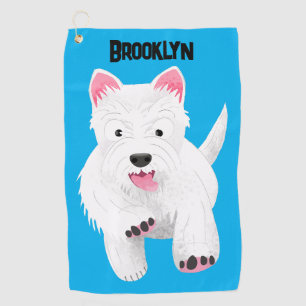 Cute white west highland terrier cartoon golf towel