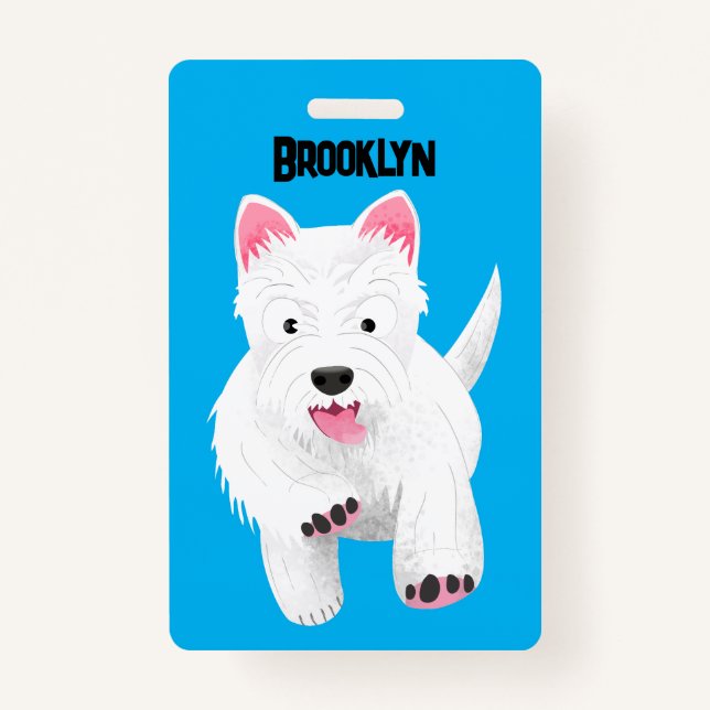Cute white west highland terrier cartoon ID badge (Front)