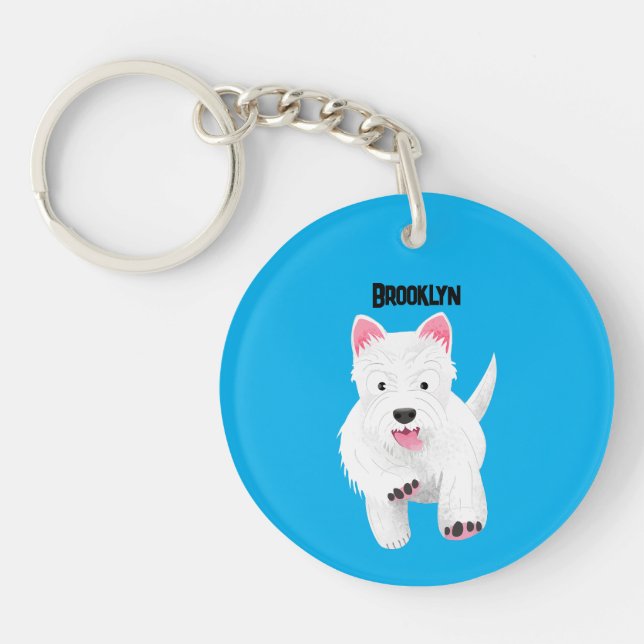 Cute white west highland terrier cartoon key ring (Front)
