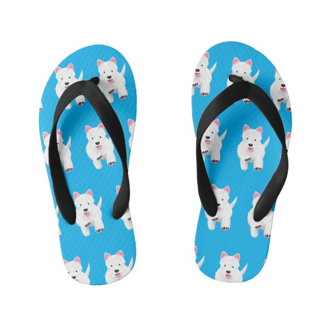 Cute white west highland terrier cartoon kid's flip flops (Footbed)