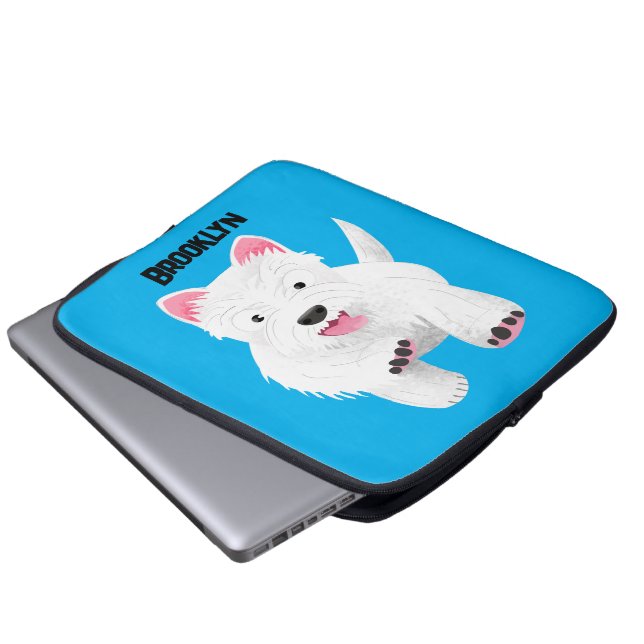 Cute white west highland terrier cartoon laptop sleeve (Front Bottom)