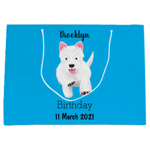Cute white west highland terrier cartoon large gift bag