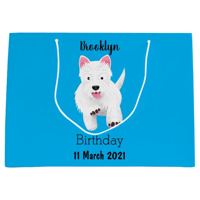 Cute white west highland terrier cartoon large gift bag (Front)