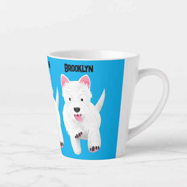 Cute white west highland terrier cartoon latte mug (Right)