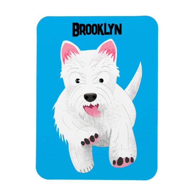 Cute white west highland terrier cartoon magnet (Vertical)