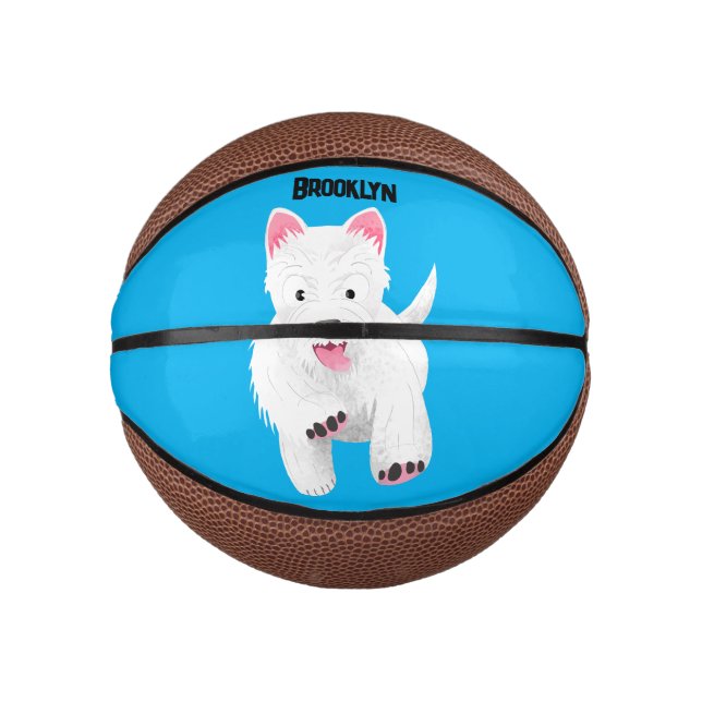 Cute white west highland terrier cartoon mini basketball (Front)