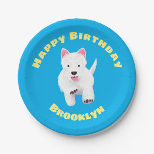 Cute white west highland terrier cartoon paper plate
