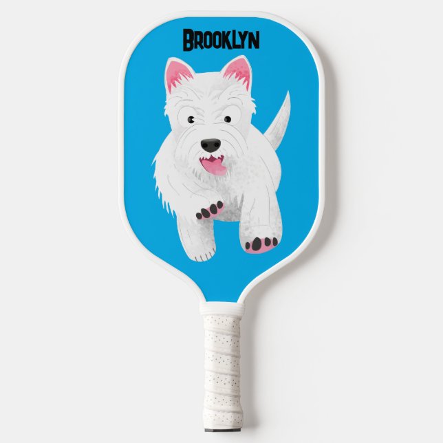 Cute white west highland terrier cartoon pickleball paddle (Front)