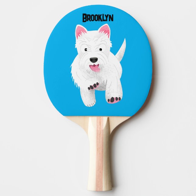 Cute white west highland terrier cartoon ping pong paddle (Front)