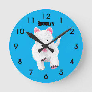 Cute white west highland terrier cartoon round clock