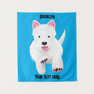 Cute white west highland terrier cartoon tapestry