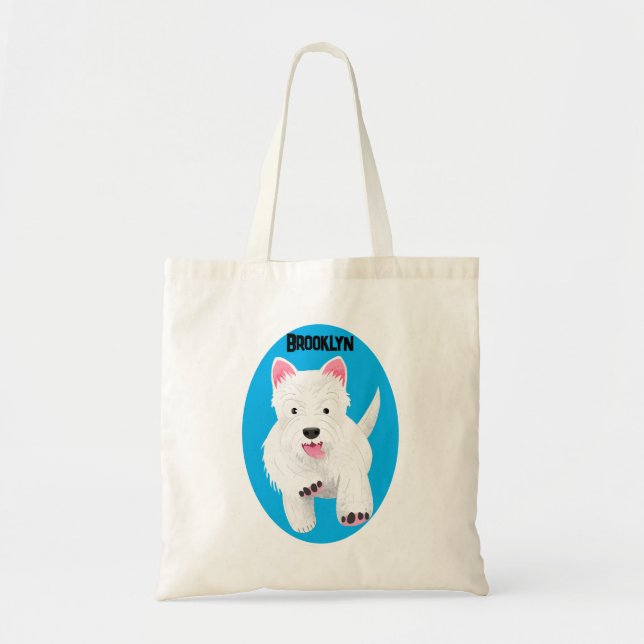 Cute white west highland terrier cartoon tote bag (Front)
