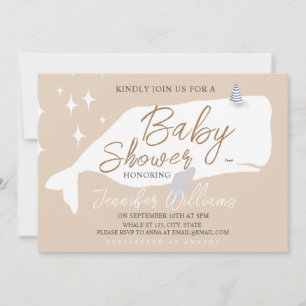 Cute White Whale Baby Shower Beige Invitation  