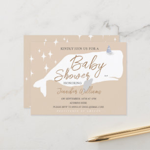 Cute White Whale Baby Shower Beige Invitation Postcard
