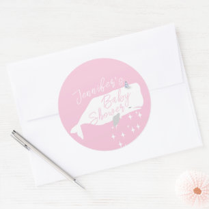 Cute White Whale Girl Baby Shower Pink Classic Round Sticker