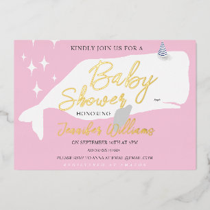 Cute White Whale Girl Baby Shower Pink Invitation 