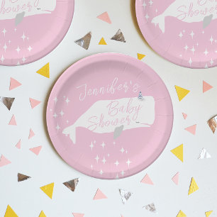 Cute White Whale Girl Baby Shower Pink   Paper Plate