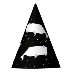 Cute White Whale Gold Dots Black Party Hat