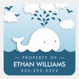Cute White Whale Property Of Name Stickers