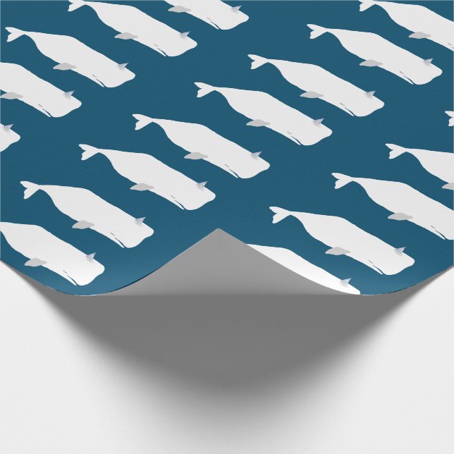 Cute White Whale Sea Ocean Navy Blue Wrapping Paper (Corner)