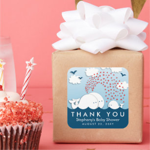 Cute White Whales Couple Baby Thank You Stickers
