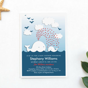 Cute White Whales Stylish Baby Shower Invite