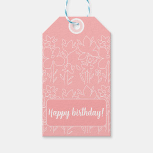 Cute White Wildflowers Pattern Monogrammed Gift Tags