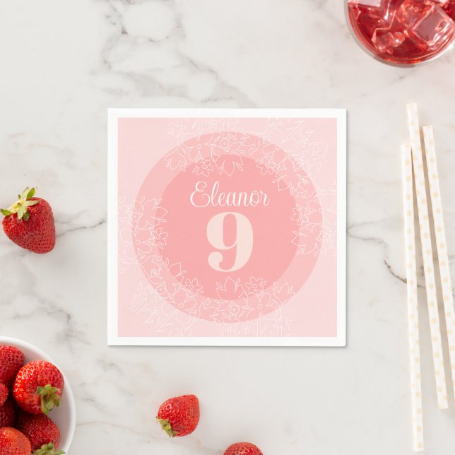 Cute White Wildflowers Pattern On Pink Napkin (Insitu)