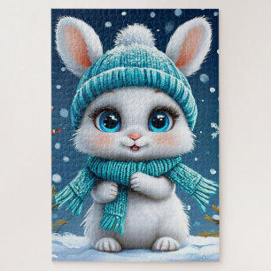 ❄️ Cute White Winter Bunny Gift  For Kids🐰 Jigsaw Puzzle