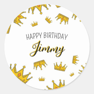 Cute White & Yellow Crown Photo Kid's Birthday Classic Round Sticker