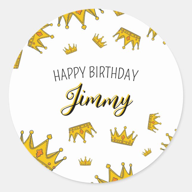 Cute White & Yellow Crown Photo Kid's Birthday Classic Round Sticker (Front)