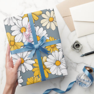 Cute White Yellow Daisies Floral Art Pattern Wrapping Paper