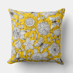 Cute white yellow floral abstract design cushion