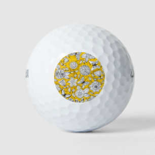 Cute white yellow floral abstract design golf balls