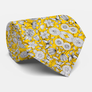 Cute white yellow floral abstract design tie