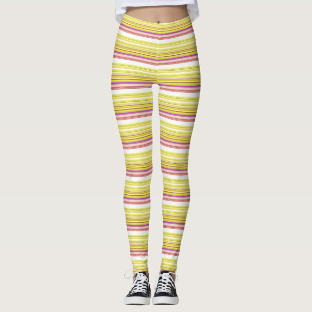 Cute white yellow stripes leggings (Front)