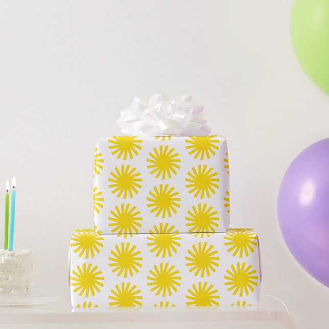 Cute white yellow sun pattern happy fun bright wrapping paper (Party Gifts)