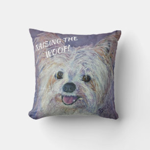 CUTE WHITE YORKIE MIX CUSHION