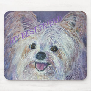 CUTE WHITE YORKIE MIX MOUSE MAT
